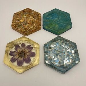 Handmade, Resin, Hexagonal Drink/Glass Coasters, Stackable, 4”